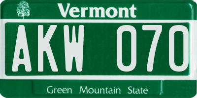 VT license plate AKW070