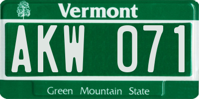VT license plate AKW071
