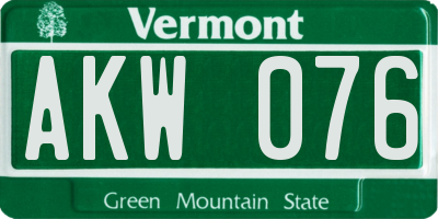 VT license plate AKW076