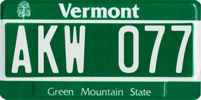 VT license plate AKW077