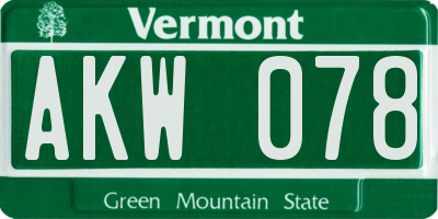 VT license plate AKW078