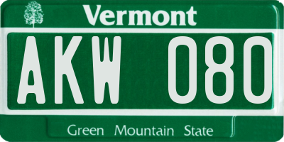 VT license plate AKW080