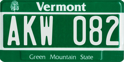 VT license plate AKW082