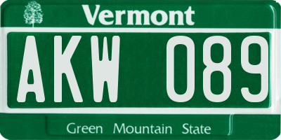 VT license plate AKW089