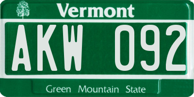 VT license plate AKW092