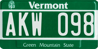 VT license plate AKW098