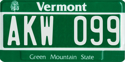VT license plate AKW099