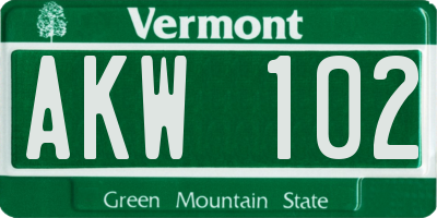 VT license plate AKW102