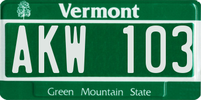 VT license plate AKW103