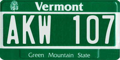 VT license plate AKW107