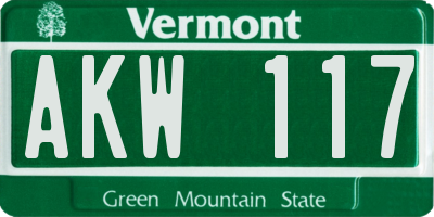 VT license plate AKW117
