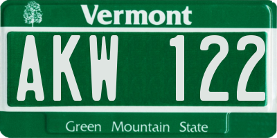 VT license plate AKW122