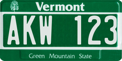 VT license plate AKW123