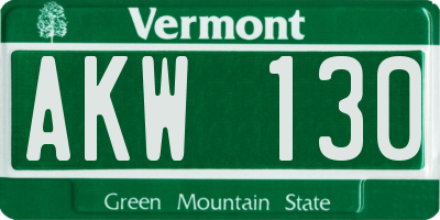 VT license plate AKW130