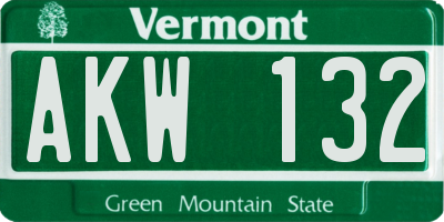 VT license plate AKW132