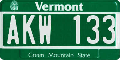 VT license plate AKW133