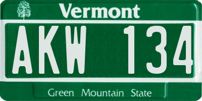 VT license plate AKW134