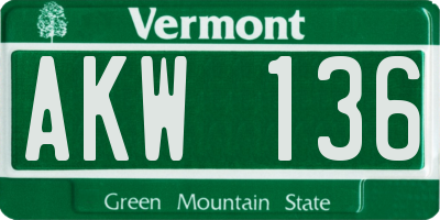 VT license plate AKW136