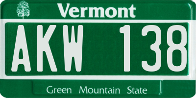 VT license plate AKW138
