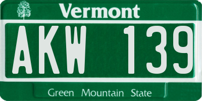 VT license plate AKW139