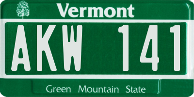 VT license plate AKW141