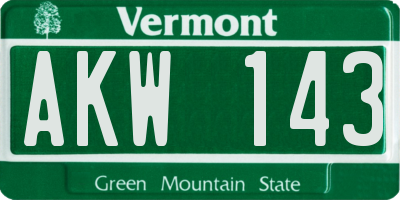 VT license plate AKW143