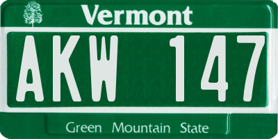 VT license plate AKW147