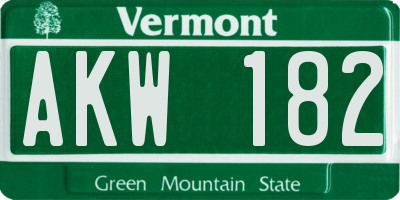 VT license plate AKW182