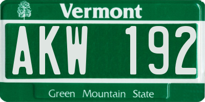 VT license plate AKW192