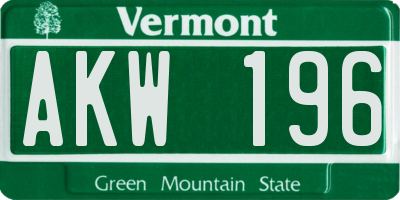 VT license plate AKW196