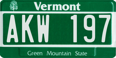 VT license plate AKW197