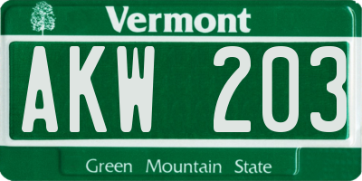 VT license plate AKW203