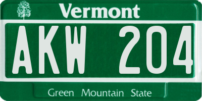 VT license plate AKW204