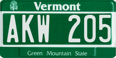 VT license plate AKW205