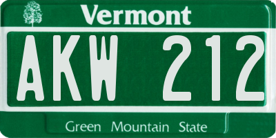 VT license plate AKW212