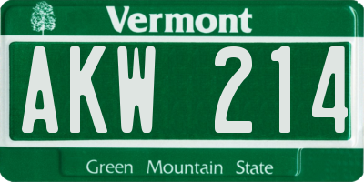 VT license plate AKW214