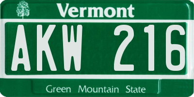 VT license plate AKW216
