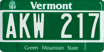 VT license plate AKW217