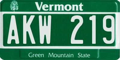 VT license plate AKW219