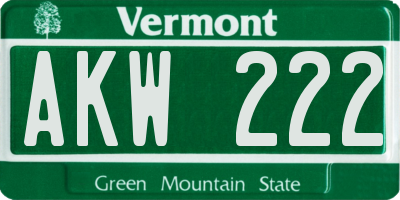 VT license plate AKW222