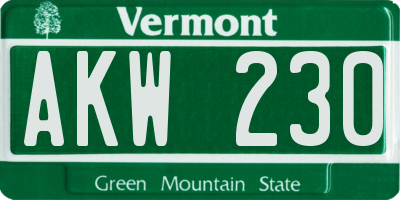 VT license plate AKW230