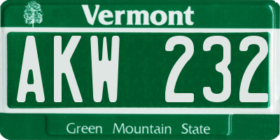 VT license plate AKW232