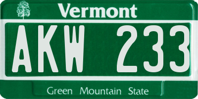 VT license plate AKW233