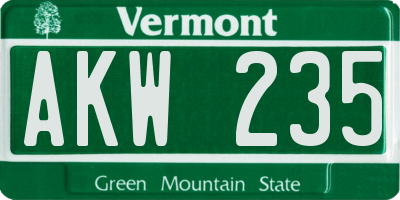 VT license plate AKW235