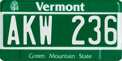 VT license plate AKW236