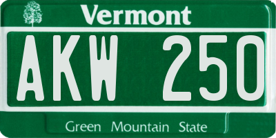 VT license plate AKW250