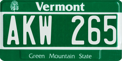 VT license plate AKW265