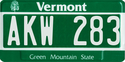 VT license plate AKW283