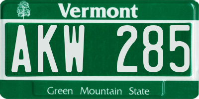 VT license plate AKW285