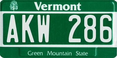 VT license plate AKW286